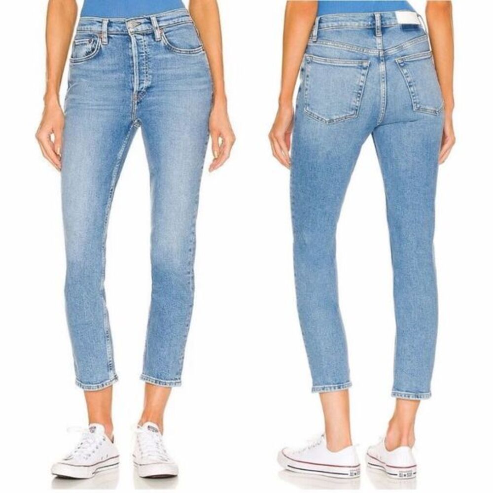 RE/DONE 90s High Rise Ankle Crop Jeans in Bright Faded Blue Size 27